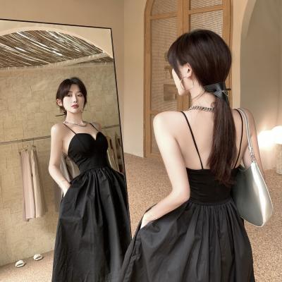 2022 New summer pomp dress Hepburn style little black dress French retro dress women