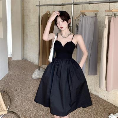 2022 New summer pomp dress Hepburn style little black dress French retro dress women