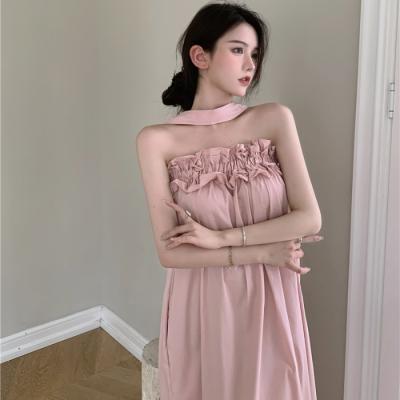 Hepburn Style Necktie lace strapless Dress summer 2022 New Fairy Style French A-line midlength dress