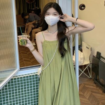 Little fresh green halter dress Women's Summer Dress 2022 New French retro gentle design dress