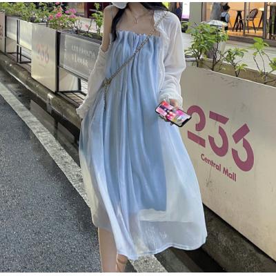 Pearl shoulder strap strapless halter dress female 2022 new autumn French retro thin chic dress