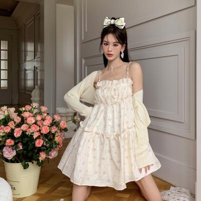 Two sets of women's knitted short cape jacquard pearl halter dress