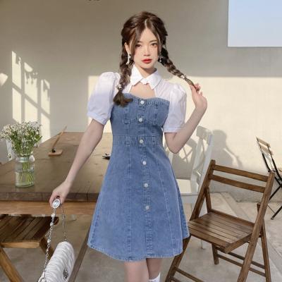 Patchwork denim dress for women