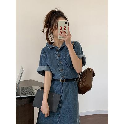 2022 new mini denim dress female retro Hong Kong flavor casual INS short sleeve skirt