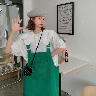 Green strap skirt female Korean version loose dress summer