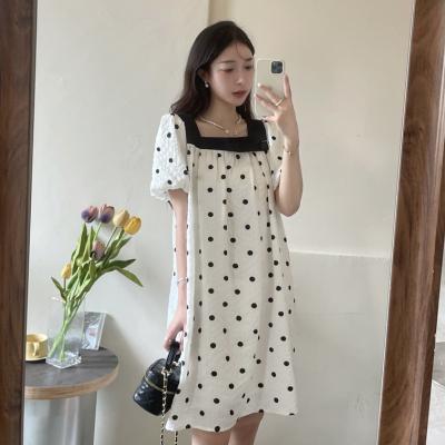 White polka dot dress with squ...