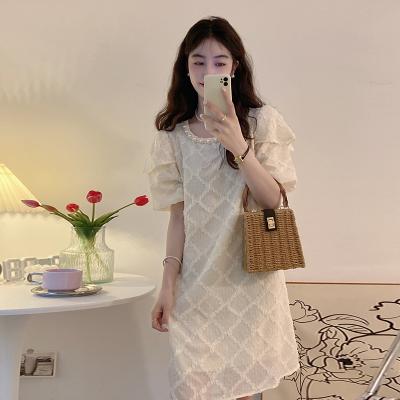 Small fragrant wind apricot bubble sleeve dress women's summer